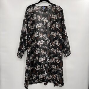 Womens Dark Floral Sheer Kimono Duster One Size‎ Black Romantic Feminine Fairy